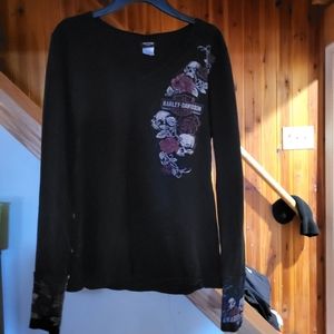 Harley Davidson L/S V-neck Shirt Size L EUC